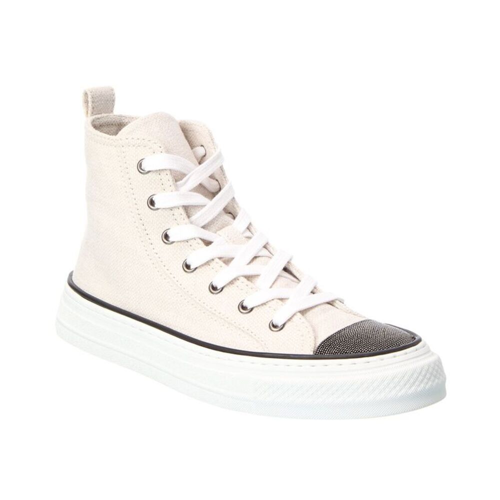 Brunello Cucinelli Canvas High-Top Sneaker, Beige
